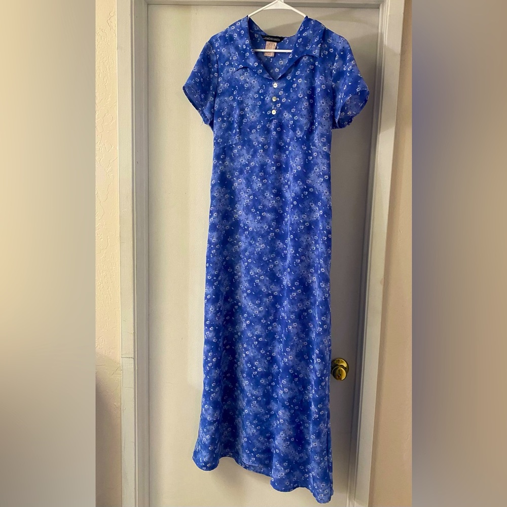 Vintage Blue Floral A-Line Dress
